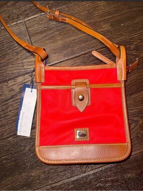 Dooney & Bourke Red Nylon Crossbody with Tan Leather Trim nwt